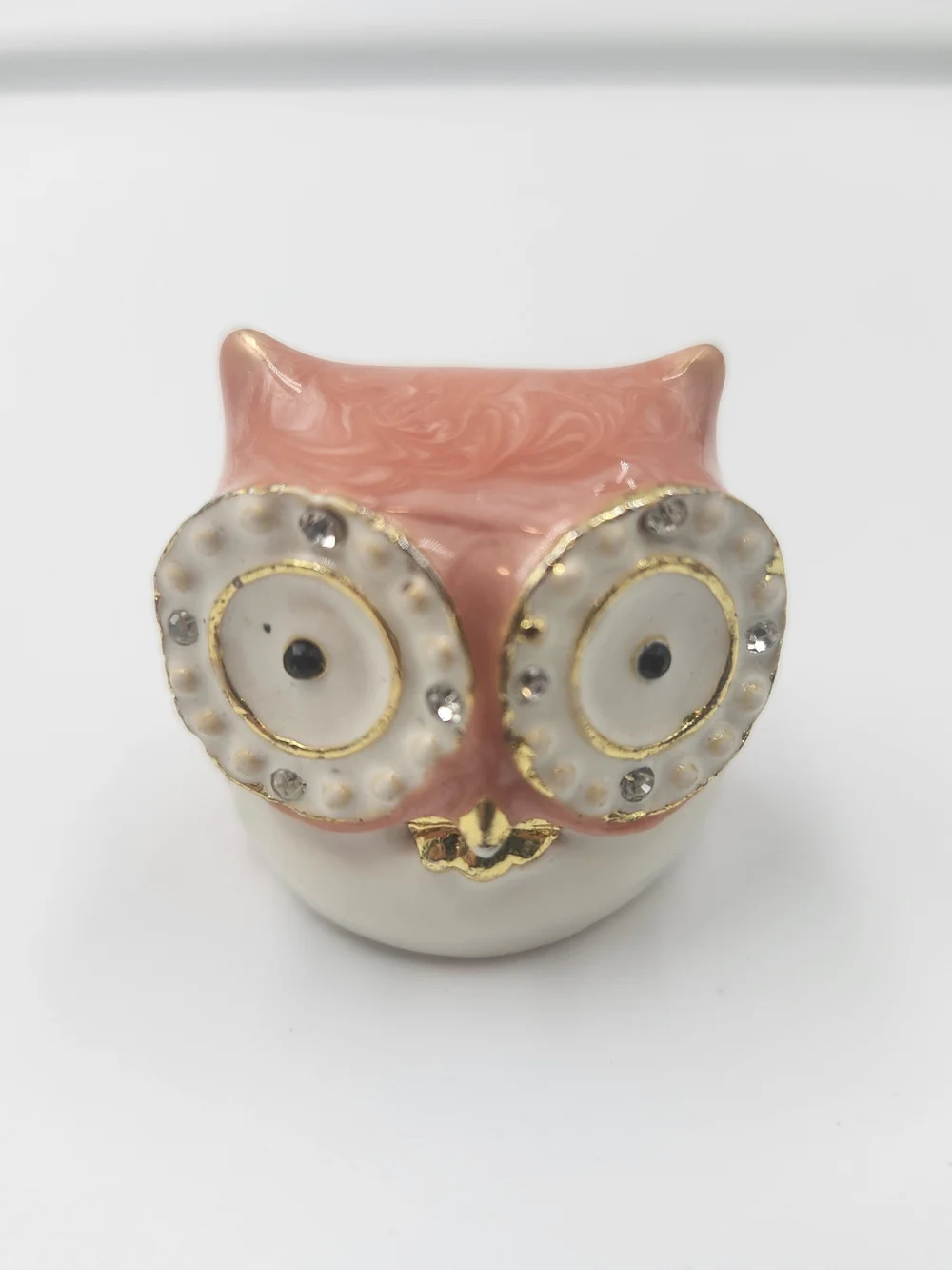 Pink Ceramic Owl Trinket Dish with Gold & Rhinestone Accents